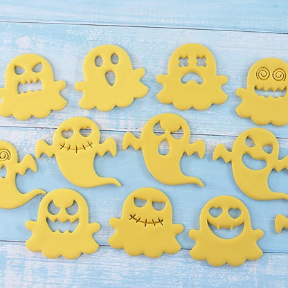 10Pcs Halloween Cookie Cutters, 3D Cookie Cutter with Plunger Stamp, Ghost Biscuit Cutters Cake Baking Fondant Embosser Stamps Halloween Party DIY Cake Decorating Tools(L10)