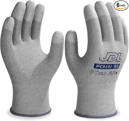 JDL ESD Work Gloves, Anti-Static Gloves for PC Building, 6 pairs, Computer Installation & Repair, High Resistance Carbon Fiber Gloves, Large
