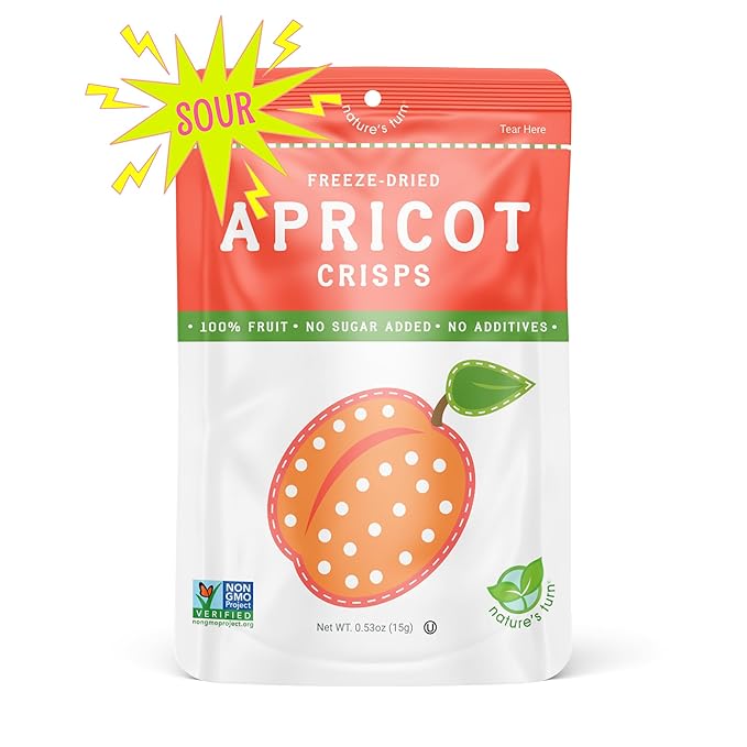 Nature’s Turn Freeze-Dried Fruit Crisps – Healthy, Gluten-Free, Crispy & Delicious, Plant-Based Snack, Ideal for Cereal, Smoothies, School Lunches, & On-the-Go, Sour Apricot, Bags of 12 (0.53 oz Each)