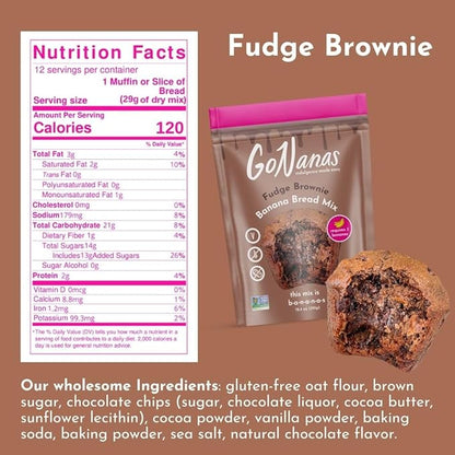 GoNanas Fudge Brownie Oat Flour Banana Bread Mix, Suitable for Plant Based Vegan Diets, Gluten Free Dairy Free Snacks, Healthy Snacks For Adults, Muffin Mix, Nut Free, Cupcakes Dessert, NON-GMO, 1pk