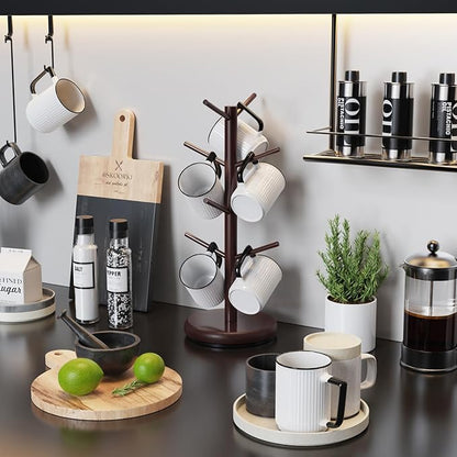 BAMBANG Mug Holder Tree, 360° Rotating 8 Hooks Coffee Cup Holder for Counter, Bamboo Coffee Mug Rack Standing for Kitchen Countertop Home, Espresso