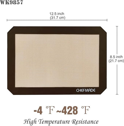 CHEFMADE 13-Inch Silicone Baking Mat with Measurements, Non-stick Heat Resistant Rolling Dough Mat, for Pastry,Pizza, Fondant and Pie Crust Making 8.6" x 12.6" (Brown)