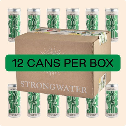 Strongwater Sparkling Ginger Beer - 12 Pack Cans (8.4 Fl Oz Each) - Premium Craft Cocktail Mixer Made with Filtered Rocky Mountain Water & Ginger Root - Real Cane Sugar, No Artificial Flavors