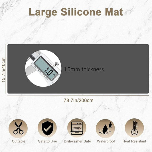 78.7" x 15.7" Large Silicone Mats for Kitchen Counter, Large Heat Resistant Countertop Protector Mat, Non-Slip Waterproof Craft Mat, Semitransparent