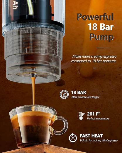 CONQUECO Portable Espresso Coffee Machine: 12V Electric Small Travel Expresso Maker - Self Heating 8 Cups Battery Powered Compatible for Nespresso Capsule - for Camping RV Hiking Office (Forest Green)