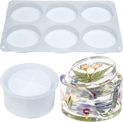 6-Cavity Deep Coaster Molds with 4 Inches Thickened Coaster Holder Silicone Mold for Epoxy Resin, Coaster Resin Molds for DIY Art Craft Cup Mats Flower Bouquet