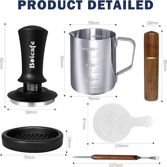 22 PCS 58mm Espresso Accessories Kit, 58mm Spring Loaded Calibrated Espresso Coffee Tamper Set with Tamper Mat, WDT Tool, Latte Art Kit, Frothing Pitcher and Towel for Coffee Making (58mm)