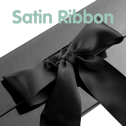 HAPPY POTATO Large Black Gift Box with Lid and Ribbon 13.5x9x4.1 Inches, Groomsman Proposal Box, Magnetic Gift Box for presents (Glossy Black)