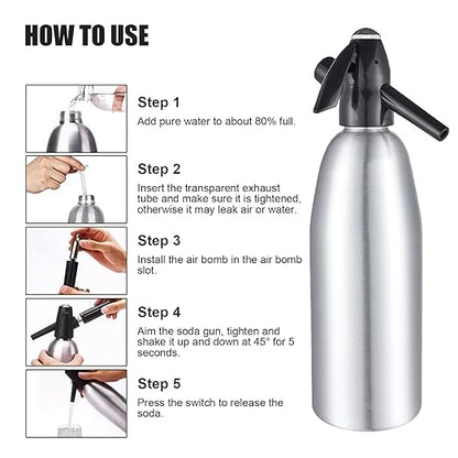 AstraLoom Soda Siphon,1L Portable Nostalgic Seltzer Water Maker Kit, Aluminum Sparkling Water Maker for Carbonated Drinks/Juices/Cocktails, Use 8 gram CO2 Cartridges (Not Included) (Silver)