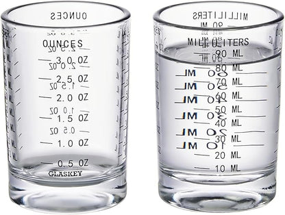 2 Pack Shot Glass Measuring Cup Set,3 oz/90ML Liquid Heavy High Espresso Glass Cup,Dishwasher Safe,Measurement of Dry and Liquid Ingredients(Black)