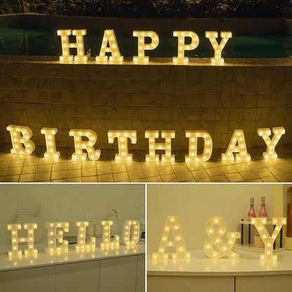 Foaky LED Letter Lights Sign Marquee Light Up Letters Sign for Night Light Wedding/Birthday Party Battery Powered Christmas Lamp Home Bar Decoration(W)
