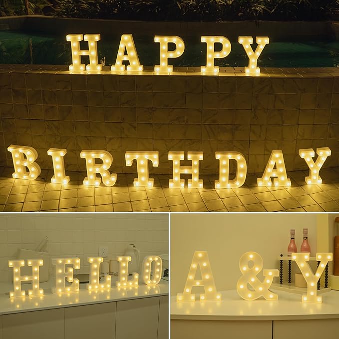 Foaky LED Letter Lights Sign Marquee Light Up Letters Sign for Night Light Wedding/Birthday Party Battery Powered Christmas Lamp Home Bar Decoration(N)