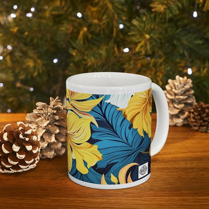 11 OZ Novelty Coffee Mugs - Christmas Gift (White & Yellow Flower Mug)