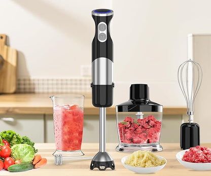 Immersion Blender Handheld 5 in 1-1100W Scratch Resistant Blender Stick, 12 Speed and Turbo Boost Hand Blender with Chopper Beaker Whisk and Milk Frother for Milkshake Puree Smoothie Food
