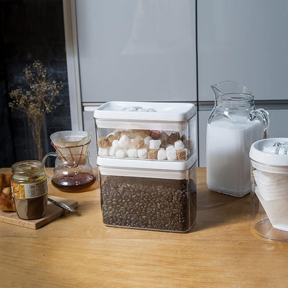 Felli Flip Tite Storage Container with Lid 4” RECTANGULAR Airtight Ring Flip Top, Stackable Kitchen Counter Pantry Organizer Acrylic Canister Jar for Pasta Spaghetti Cereal Granola Coffee (1.9qt)