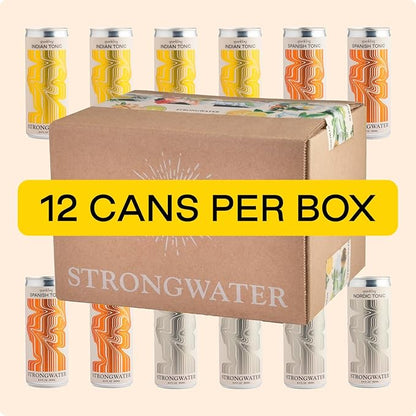 Strongwater Tonic Water Variety Pack (Pack of 12, 8.4 Fl Oz Each) - Includes Nordic Tonic, Indian & Spanish Tonic - Premium Craft Cocktail Mixers Sampler