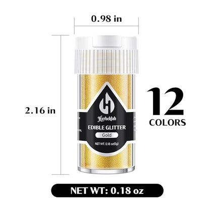 Edible Glitter for Cocktails - 12 Colors Herbeklab Luster Dust Edible Drink Glitter Food Grade Metallic Shimmer Powder Cake Sprinkles for Beverage Chocolate Candy, 5g/Bottle