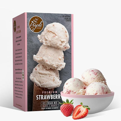 Triple Scoop - Premium Strawberry Ice Cream Mix For Ice Cream Maker. Simple, Easy, Delicious. From Gourmet Mix To Maker in 5 Minutes, Makes 2 Creamy Quarts, Made in USA (1 Pack, Strawberry)