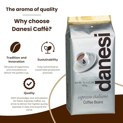 Danesi Caffe Italian Whole Coffee Beans - Espresso Coffee Beans and Medium Roast Whole Bean - Perfect for Espresso Machines, French Press, and Home Brewing - Gold (6.6 lb)