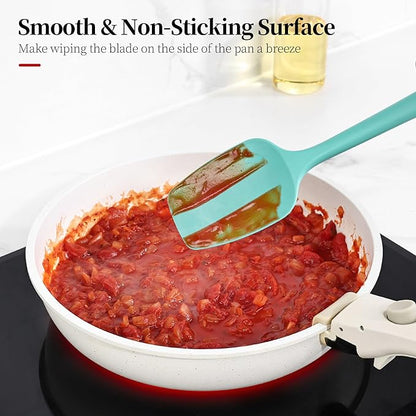 600ºF Heat Resistant Spatula, 11.34 inch High Heat Food Safe Semless Kitchen Silicone Spoon Spoonula Scraper for Cooking Baking Mixing Scraping Stirring Nonstick Cookware Pan Bowl (Turquoise)