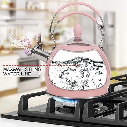Whistling Tea Kettle Stainless Steel Teapot, Teakettle for Stovetop Induction Stove Top, Fast Boiling Heat Water Tea Pot 2.6 Quart