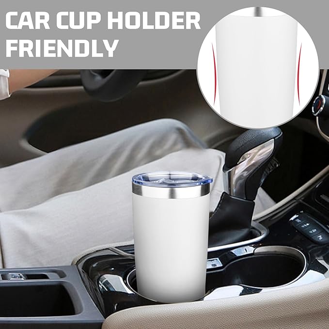 20oz Tumbler with Lid Double Wall Vacuum Insulated Travel Coffee Mug Stainless Steel Thermal Cup Powder Coated Sturdy Coffee Tumbler Bulk for Hot and Cold Beverage (White,4)