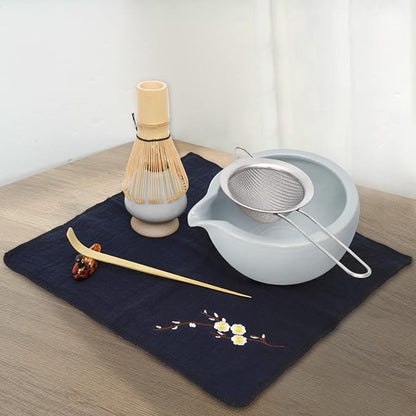 Artcome 9Pcs Japanese Matcha Tea Set, Matcha Bowl with Pouring Spout, Matcha Whisk, Ceramic Whisk Holder, Tea Scoop, Matcha Powder Caddy, Traditional Handmade Matcha Ceremony Gift Box Kit