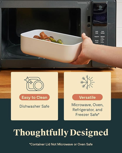 Caraway 6pc Glass Food Storage Set – 6.6 Cup Food Containers (6) - Ceramic Coated - Non Toxic, Non Stick with Lids - Microwave Safe - Cream