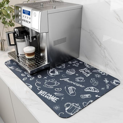 AMOAMI Coffee Mat - Hide Stain, Rubber Backed, Absorbent Dish Drying Mat for Kitchen Counter - Fits Under Coffee Maker & Machine - 16X24, Dust Blue