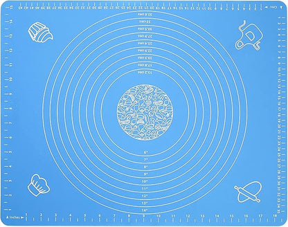 Silicone Baking Mat for Pastry Rolling Dough with Measurements,19.7" x 15.7" BPA Free Non stick and Non Slip Blue Table Sheet Baking Supplies for Bake Pizza Cake