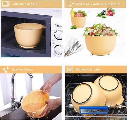 BoxedHome Nesting Plastic Mixing Bowl Set, 4 Piece Mixing Bowl Set with Pour Spouts, Size 1.7, 2.5, 3.5 and 4.5qt, for Prepping, Mixing, Baking, Cooking, Maize