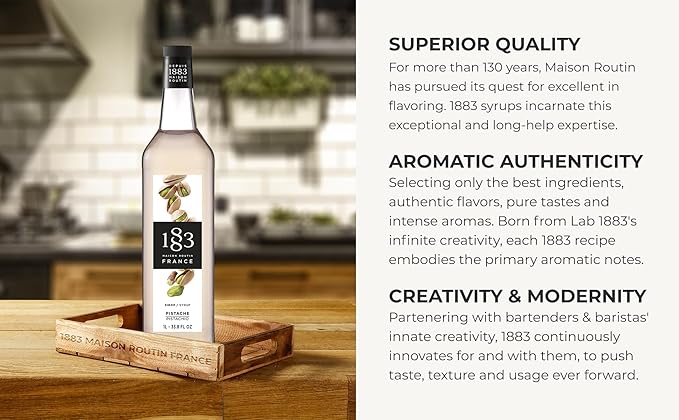 1883 Pistachio Syrup for Drinks – Premium French Flavoring Syrup, Made in France, 1 Liter Plastic Bottle – Perfect for Coffee, Lattes, Cocktails, and Desserts