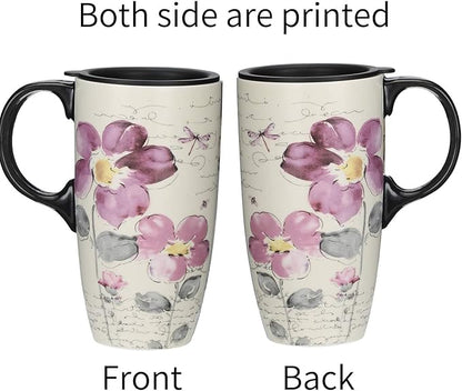 Topadorn Ceramic Travel Mug Latte Mug 17 oz. Coffee Cup with Sealed Lid and Gift Box, Set of 2