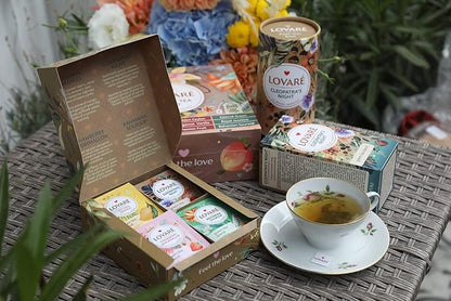 LOVARE Assorted Tea Variety Pack 32 Pack per Box - Made in Ukraine - Set of 4 Tea Bags Individually Wrapped 128 Pack - Bergamot Black, Floral, Black and Green Assorted Tea Bags Variety Pack