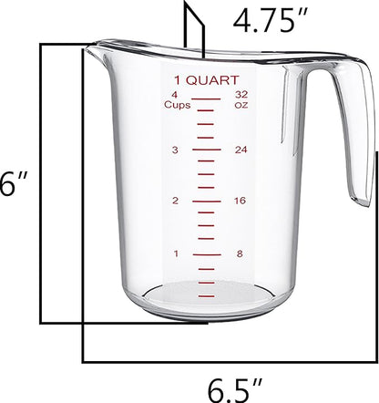 DaYammi Measuring Cups 1-Piece, Unbreakable Food-Grade Plastic Measuring Cup for Dishwasher, 4-Cup Liquid Measuring Cups for Prepping, Baking, Cooking, Readable Markings, 1QT/32OZ/1000ML/1L, Clear
