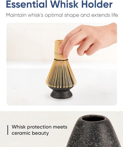 7 Pcs Matcha Kit Set, Matcha Whisk and Bowl with Spout, Powder Sifter, Whisk Holder, Bamboo Scoop and Scoop Rest, Perfect Prepare Tools for Making Matcha Tea (Charcoal Grey)