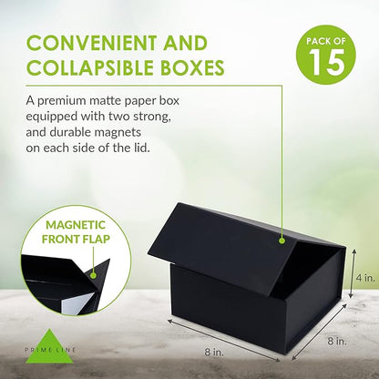 Prime Line Packaging Christmas Gift Boxes with Lids for Presents, Holiday Gift Boxes, Small Black Gift Box for Small Business, Birthdays, Weddings, Graduation, Bulk, 8x8x4, 15 Pack