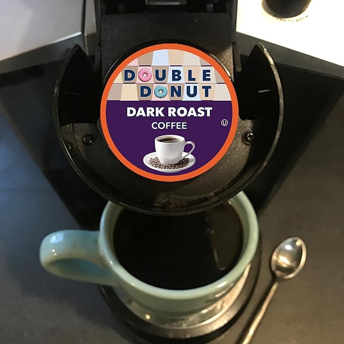 Double Donut Coffee Dark Roast Coffee Pods, Extra Bold Blend Coffee, Compatible with Keurig K Cups Brewers, 20 Count 20 Count