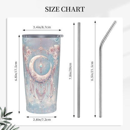 Moon Tumbler with Lid and Straw 20oz Coffee Tumblers Leakproof Stainless Steel Travel Mug Vacuum Insulated Cup for Iced and Hot