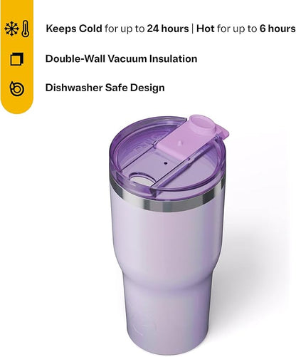 RTIC 30oz Essential Tumbler with Lid, Insulated, Stainless Steel, Metal, Double Wall Vacuum-Insulation, Ceramic Lined, Travel Cup for Iced Coffee, Tea, Hot and Cold Drink, Lavender Glitter