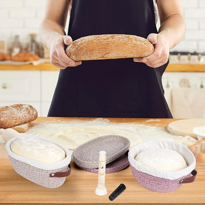 Stackable Cotton Banneton Proofing Basket Set, With Pro Sourdough Aliquot Jar for Rise Tracking – 9 inch Round Bread Basket x 2, Sourdough Bread Baking Supplies, Pro-Level Bread Proofing Kit