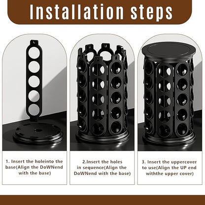 K Cup Holder, Coffee Pod Storage Carousel Holder Organizer Compatible with 40 Keurig K-Cup Pods, Home or Office Kitchen Counter Organizer（Black）