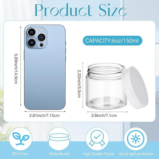 Patelai 4 Pieces Round Wide-mouth Leak Proof Plastic Container Jars with Lids for Travel Storage Makeup Beauty Products Face Creams Oils Salves Ointments DIY Making(6 Ounce,Clear)