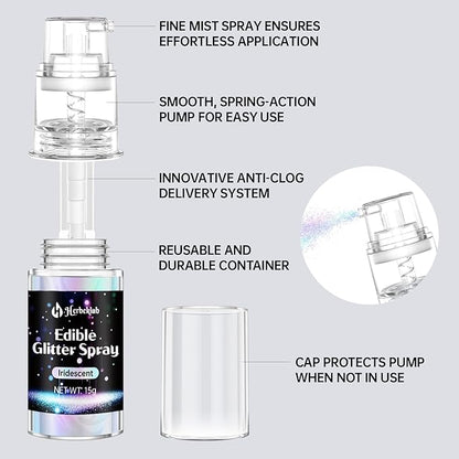 White Edible Glitter Spray - 15g Edible White Glitter for Cakes Food Grade Metallic Shimmer Powder Cake Spray for Cookie Decorating Chocolate Strawberry