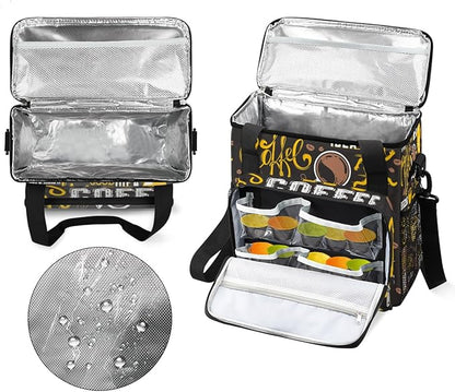 Yellow Coffee Break Cafe Maker Carring Bag Travel Carrying Storage Tote Compatible with Keurig K-Mini or Plus Portable Single Serve Brewer Case Pockets for K-cup Pods