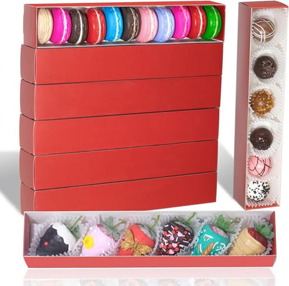20Pack 12x2¼x2 Inch Chocolate Covered Strawberries Boxes for 6 Macaron boxes Chocolate Truffle Boxes Cookie boxes Bakery Boxes with Clear Window