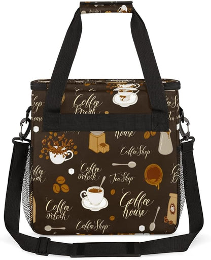 Retro Coffee Coffee Maker Carring Bag Tea and Coffe Travel Carrying Storage Tote Bag Compatible with Keurig K-Mini or K-Mini Plus Portable Single Serve Coffee Brewer Case with Pockets for K-cup Pods