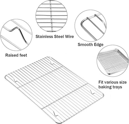 TeamFar Baking Cooling Rack Set of 4, Stainless Steel Rack for Cooking Roasting Grilling, Healthy & Mirror Finish, Oven Use & Dishwasher Safe