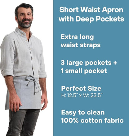 MEEMA Waist Apron with 3 Pockets | Waitress Apron | Waitress Apron with Pockets | Half Aprons With Pockets | Server Aprons Women