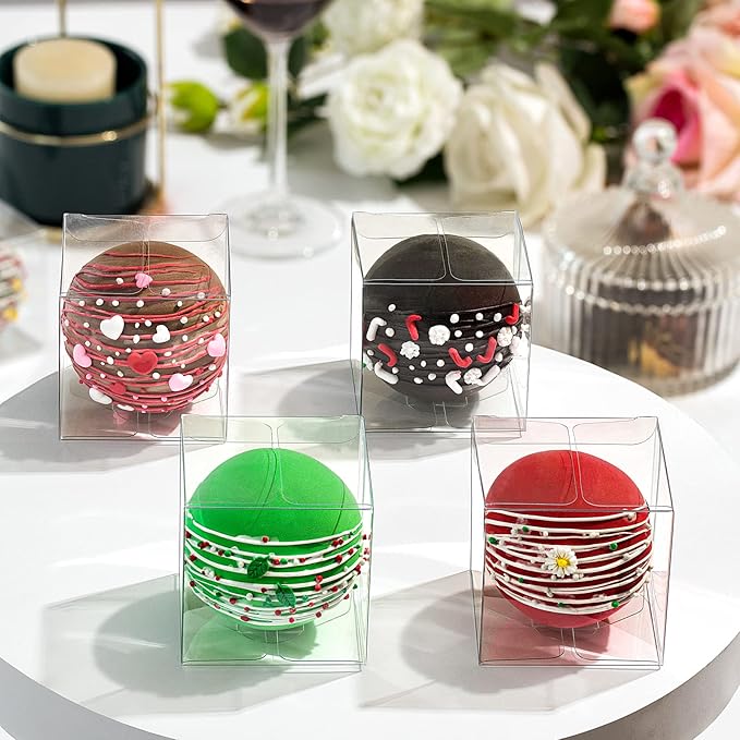 50 Pack 3x3x3 Inch Clear Hot Chocolate Bomb Boxes - Christmas & Birthday Gift Boxes